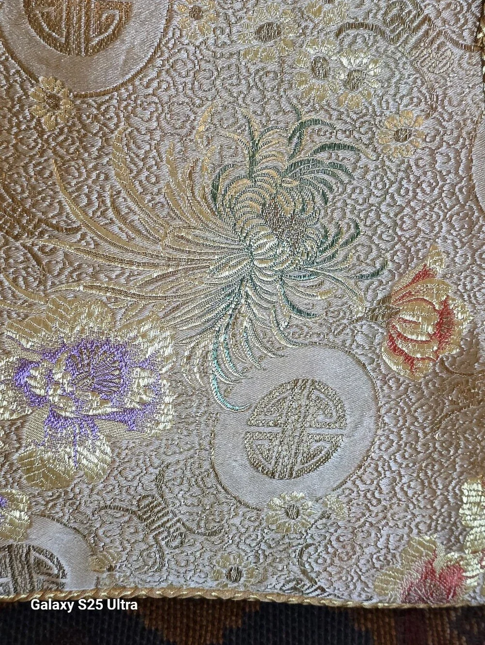 Vintage Yazinu Floral Metallic Brocade Silk Obi Style Asian Motif Shoulder Bag